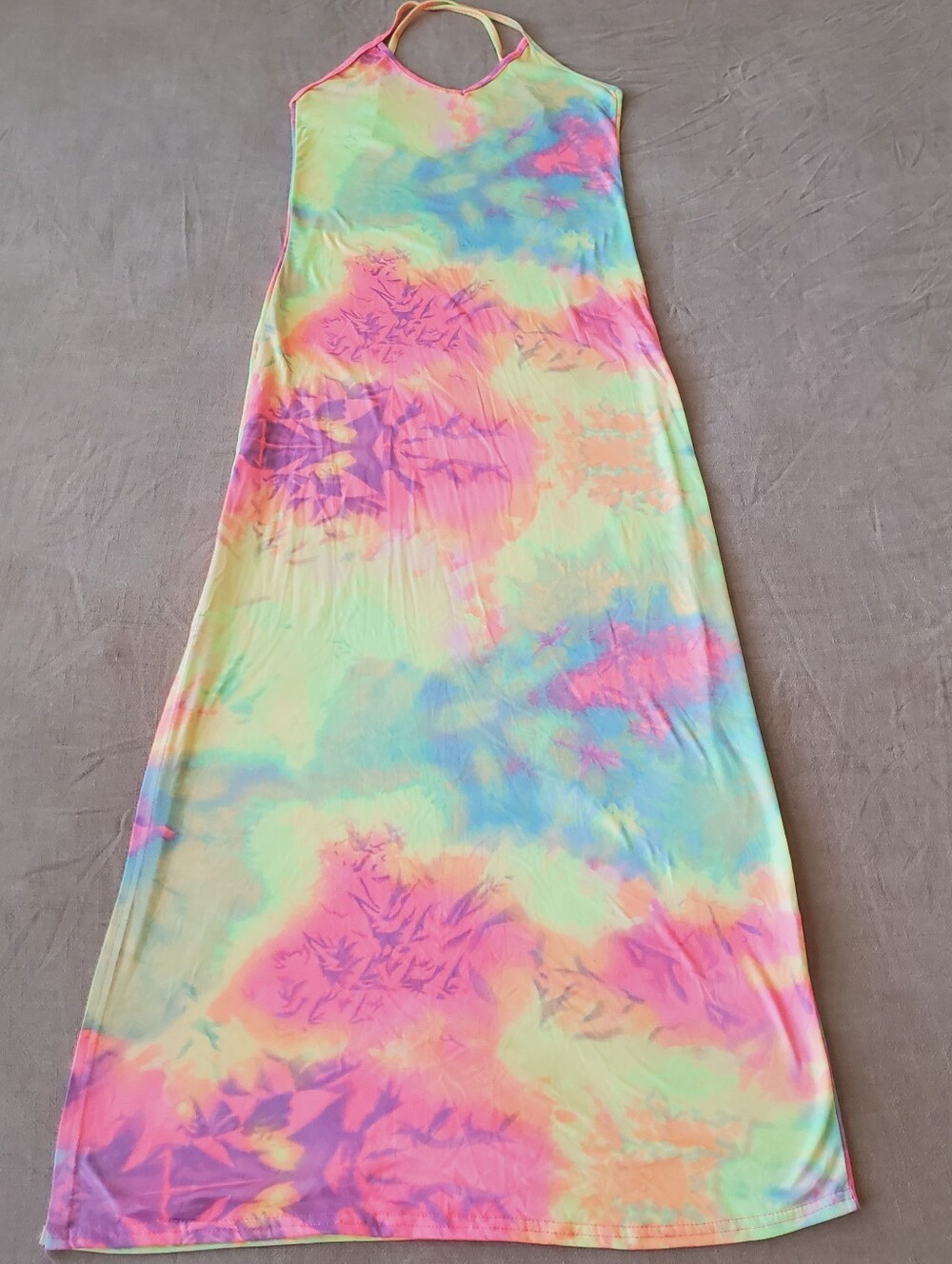 True Rock Pastel Rainbow Tie-Dye Halter Maxi Dress Small
